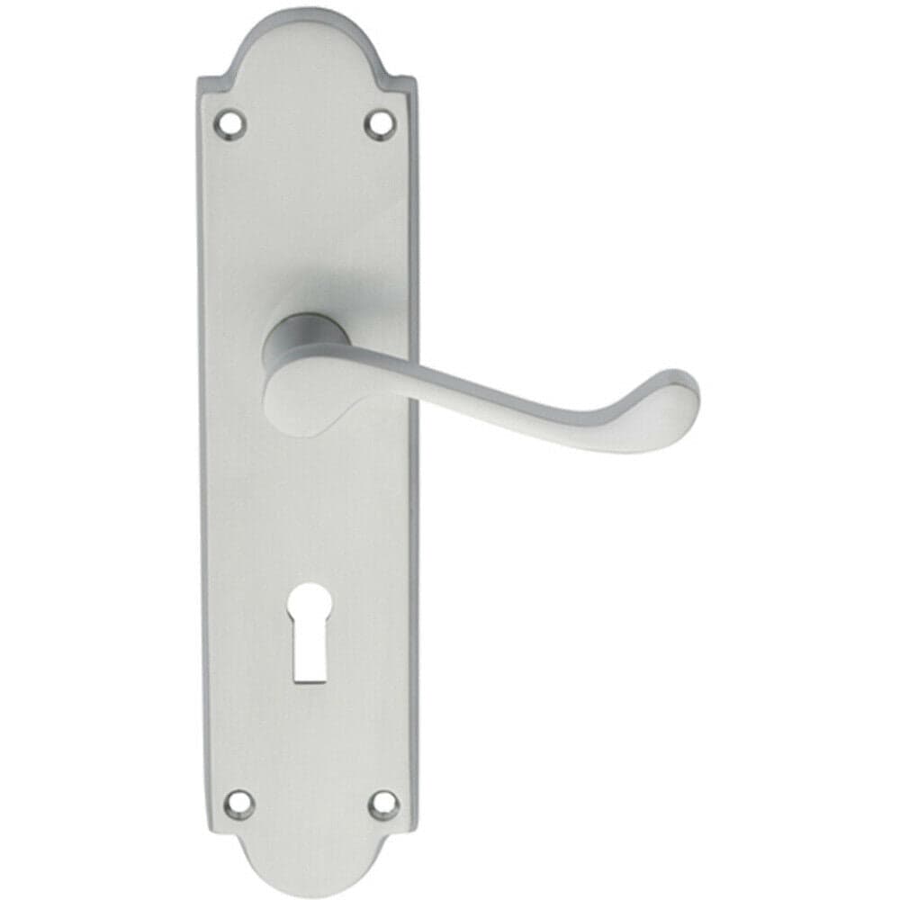 Loops PAIR Victorian Scroll Handle on Lock Backplate 205 x 49mm Satin Chrome