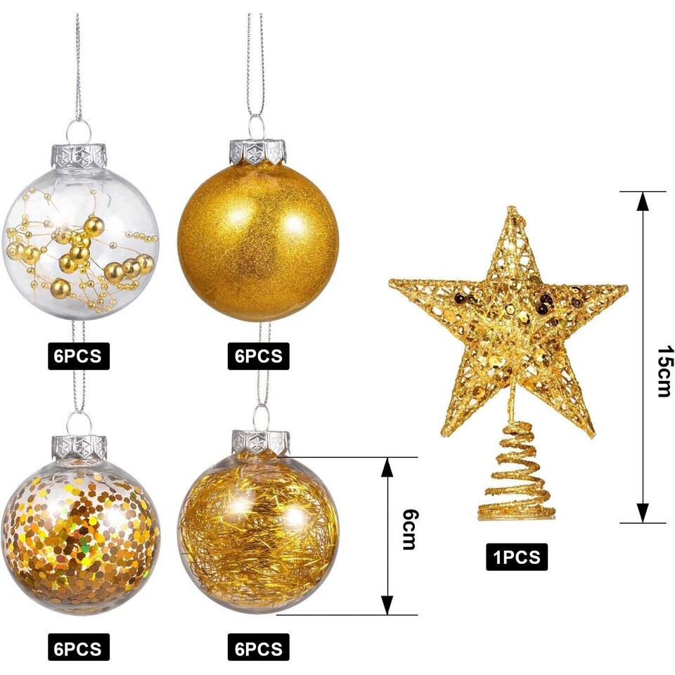 image 1 of 24 Piece Christmas Bauble & Tree Top Star Decoration Set | Shatterproof Tree Ornaments