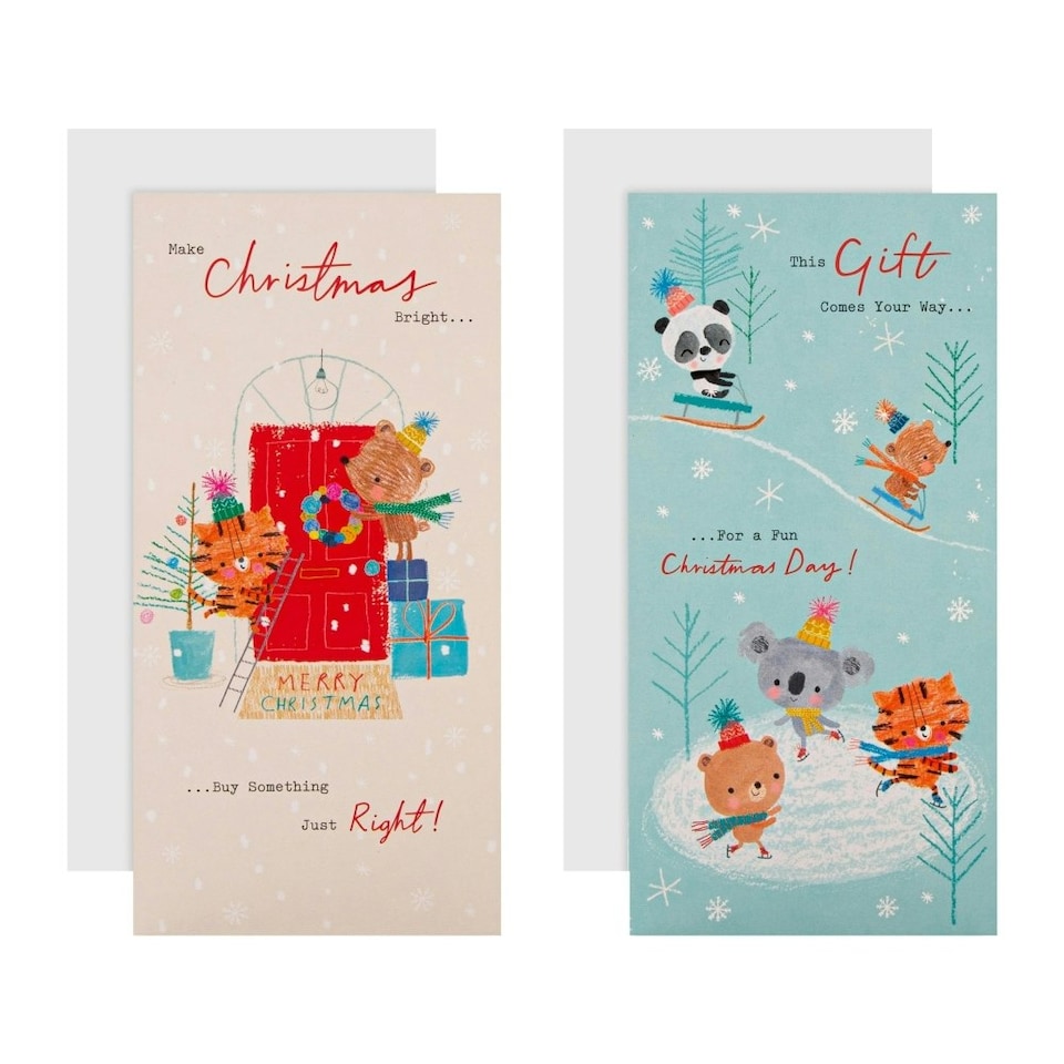 image 1 of Cute Winter Animal in 2 Designs Pack of 4 Christmas Money Wallet Cards