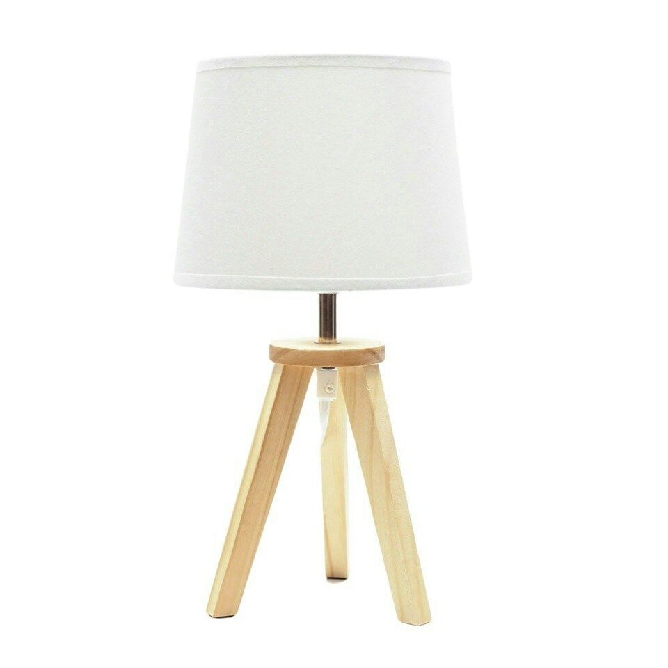 image 1 of ValueLights Jackson Natural Wood Tripod Table Lamp with Fabric Shade
