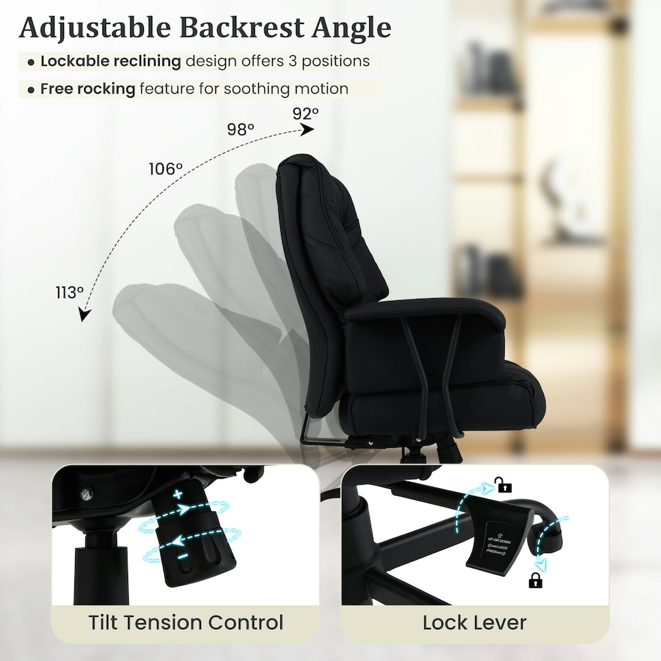 image 1 of COSTWAY PU Leather Computer Chair Ergonomic Office Chair Black