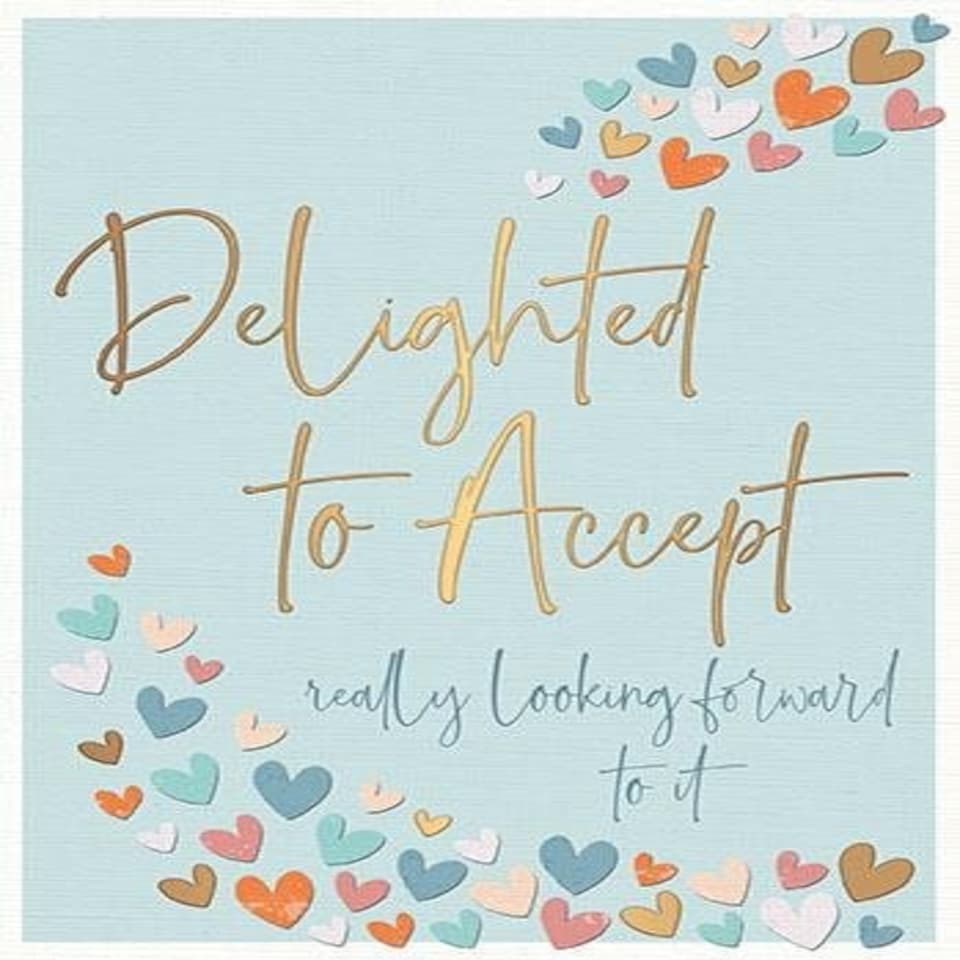image 1 of Words 'n' Wishes Wedding Day Acceptance Card, Delighted to Accept, 18.1 x 13.2 cms, Blue