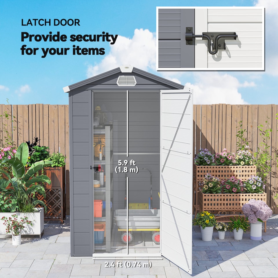 image 1 of Outsunny 4 x 6ft Plastic Garden Storage Shed with Foundation Kit, Polypropylene Outdoor Storage Tool House with Ventilation Slots and Lockable Door, Grey