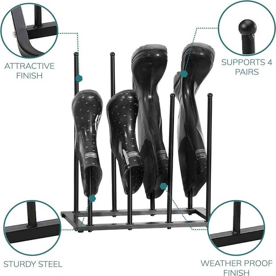 image 1 of 4 Pair Dryer Metal Welly Walking Boot Stand Shoe Rack Garden Shed Home Storage Black