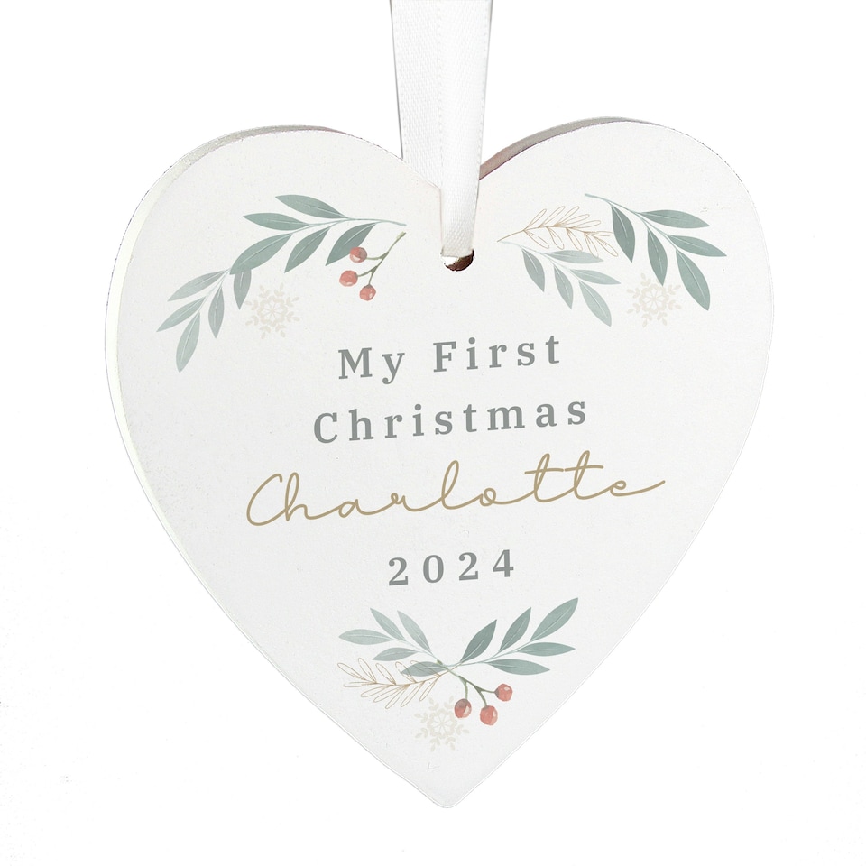 image 1 of Personalised Christmas Foliage Hanging Heart Decoration