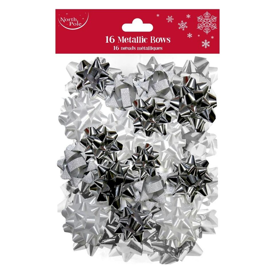 image 1 of 12 x Pack of 16 Silver Mix Metallic Christmas Bows