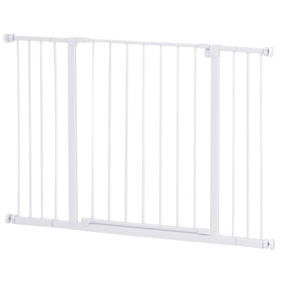 image 1 of PawHut Pressure Fitted Pet Dog Safety Gate Metal Fence 76 cm Tall, White