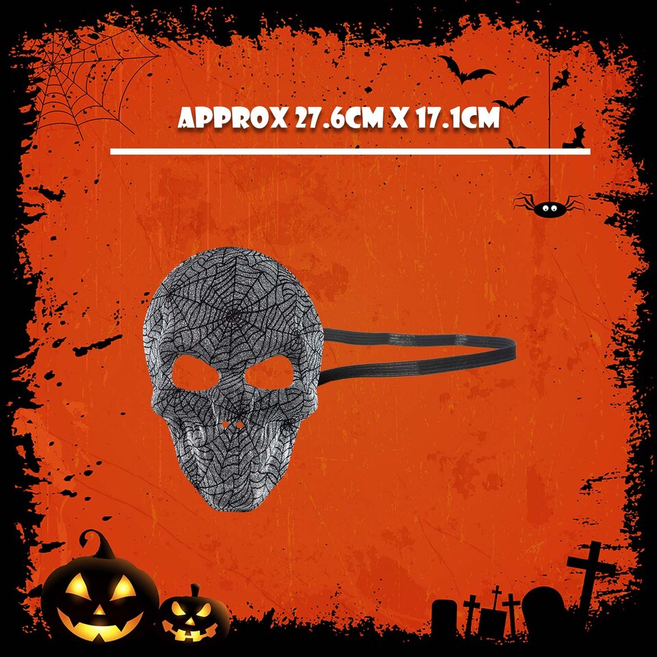 image 1 of vfm-estore Halloween Skull Mask Glitter Web Design Silver
