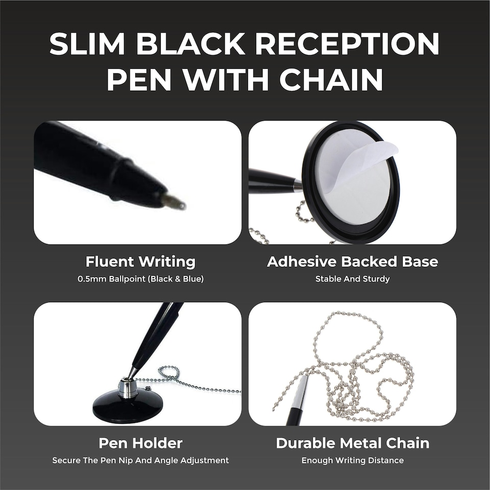 image 1 of Slim Black Reception Counter Pen on Chain