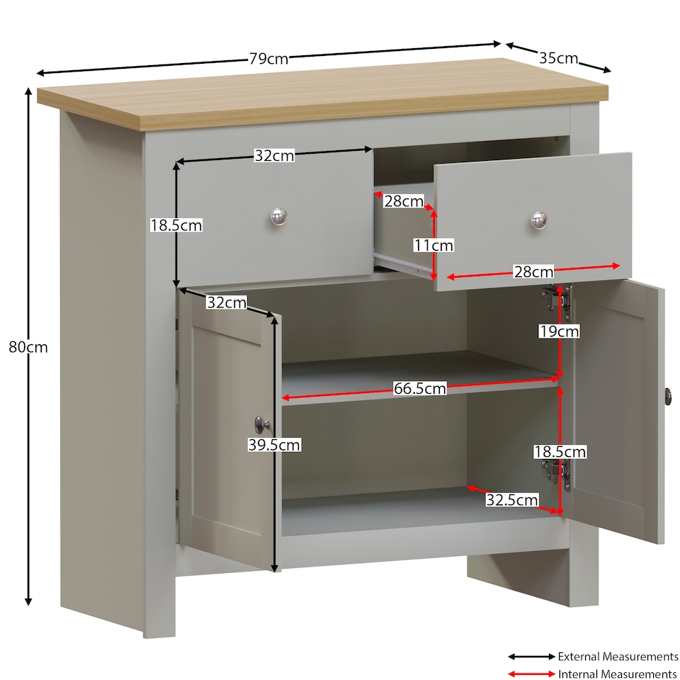 image 1 of Vida Designs Arlington 2 Drawer 2 Door Sideboard Shaker Buffet Cabinet Storage, Grey & Oak | Grey | Grey & Oak | 1
