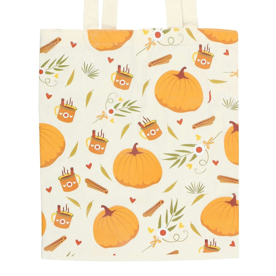 image 1 of Something Different Autumn Days Print Polycotton Tote Bag - White/Orange - One Size