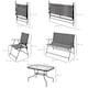 image 5 of Outsunny Outdoor 4 Pieces Patio Furniture Set with Breathable Mesh Fabric Seat & Backrest, Garden Set with Two Foldable Armchairs, a Loveseat & Glass Top Table, Mixed Grey