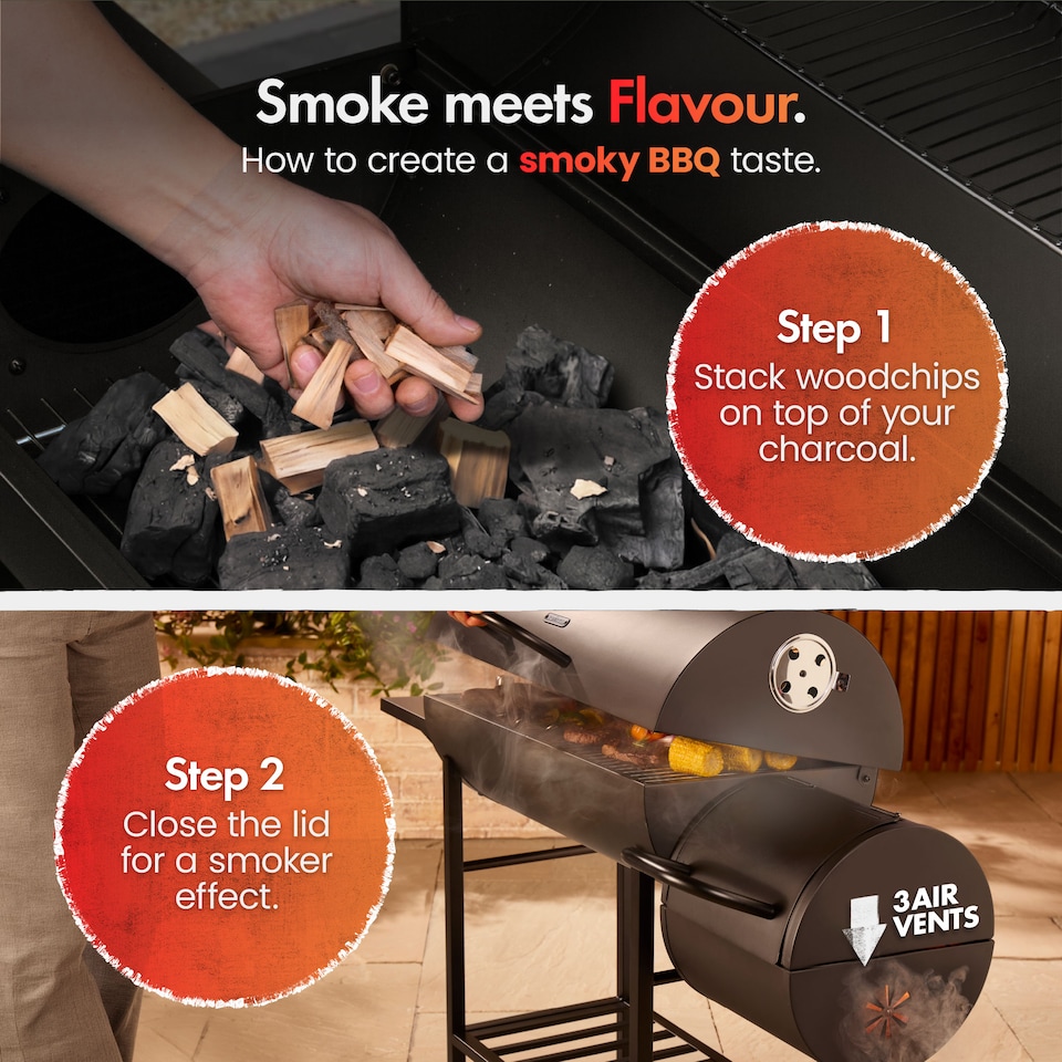 image 1 of VonHaus Charcoal BBQ, Barrel Barbecue with Offset Smoker