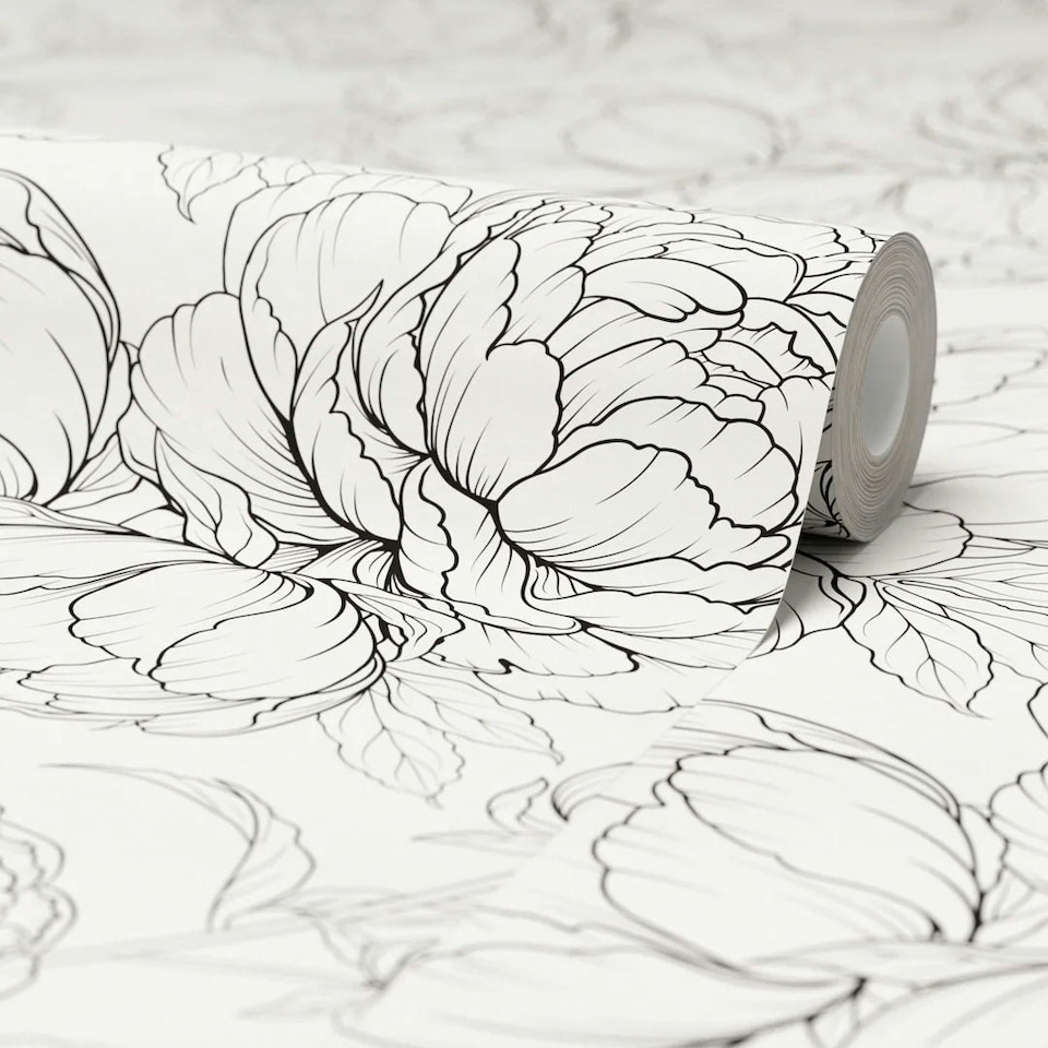 image 1 of Flora Wallpaper in Monochrome Multi