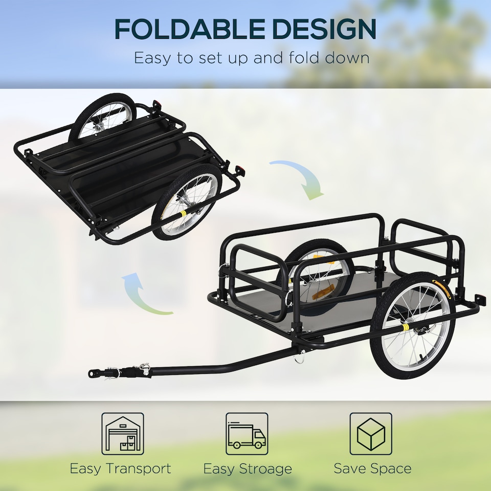 image 1 of HOMCOM Bicycle Cargo Trailer for Shop Luggage Storage Utility w/ Hitch