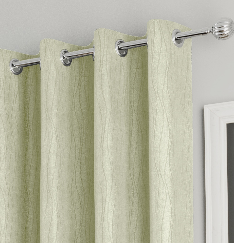image 1 of Enhanced Living Goodwood Green Thermal, Energy Saving, Dimout Eyelet Curtains with Wave Pattern (PAIR) - 90 x 90 inch (229x229cm)