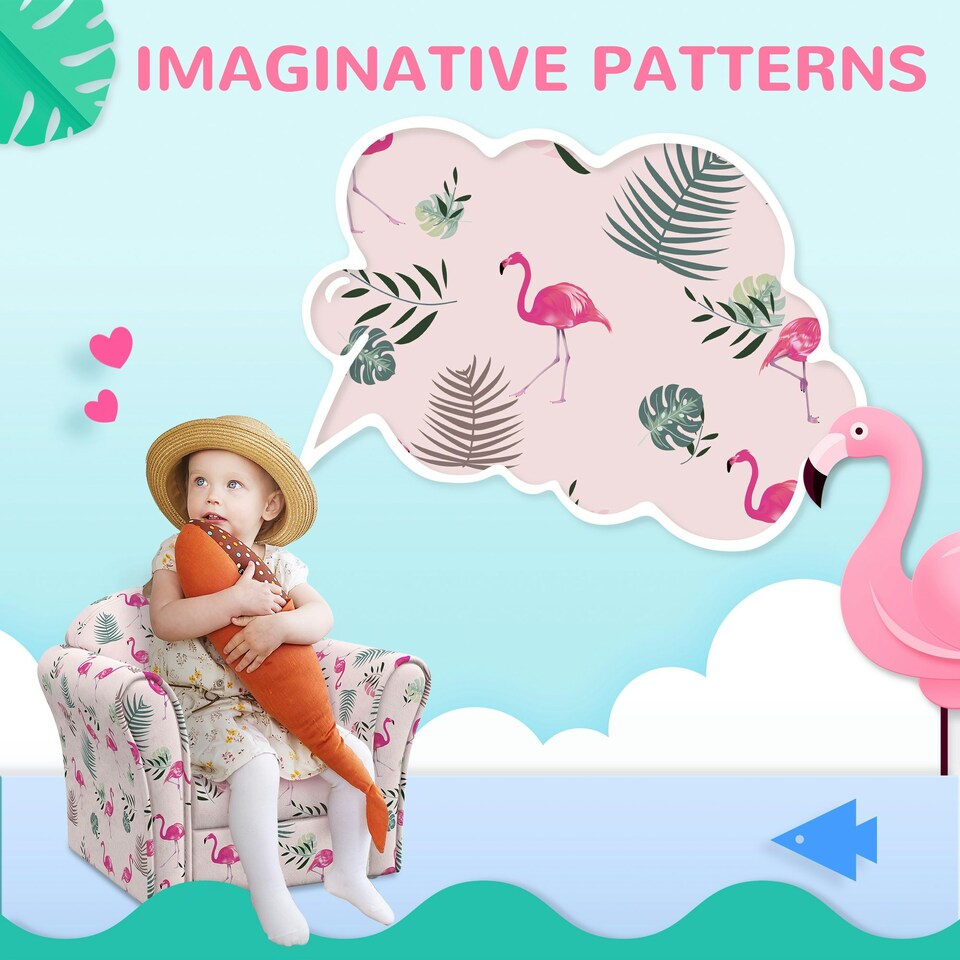 image 1 of AIYAPLAY Kids Armchair Toddler Sofa Chair Bedroom Playroom, Flamingo Blue
