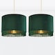 image 1 of First Choice Lighting Set of 2 Spruce Green Velvet With Gold Inner Tassled Light Shades Green | Gold