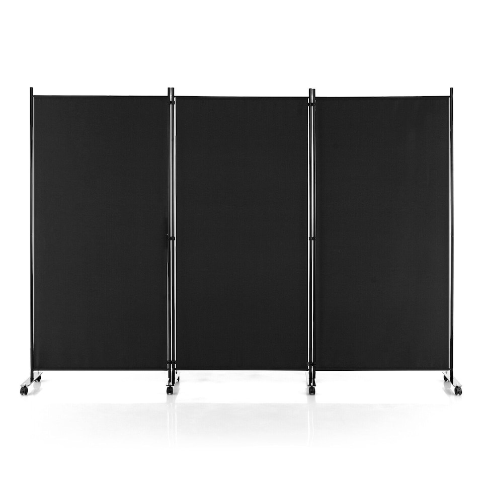 image 1 of COSTWAY 3 Rolling Privacy Screens Freestanding Panel Room Divider on Wheels Black