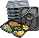 image 1 of 5 Compartment Black Meal Prep Containers With Lid Plastic Microwave Safe Food Storage Box 30pc