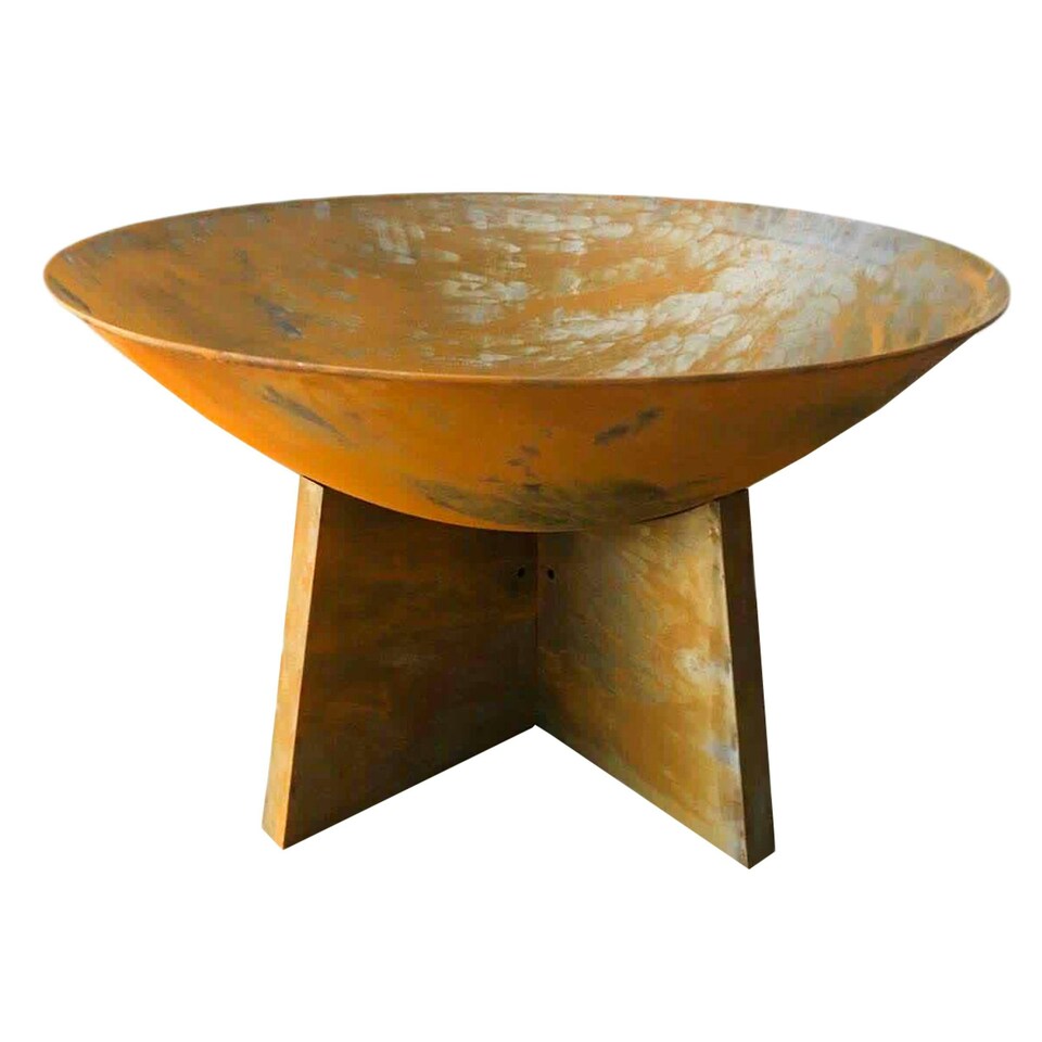 image 1 of Charles Bentley 60cm Oxidised Rust Finish Fire Pit Minimalist Design Outdoor Use