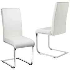 Yaheetech  Set of 2 Dining Chairs Faux Leather Chairs with Metal Legs White