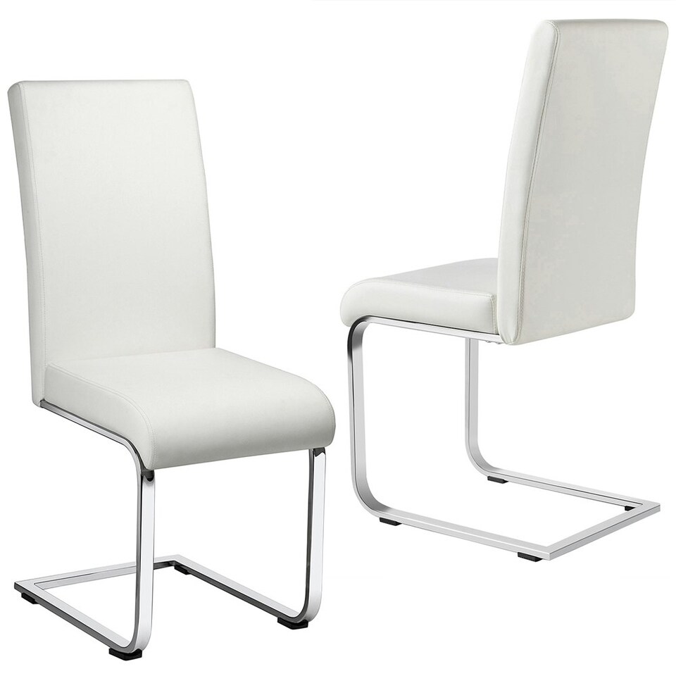 image 1 of Yaheetech Set of 2 Dining Chairs Faux Leather Chairs with Metal Legs White