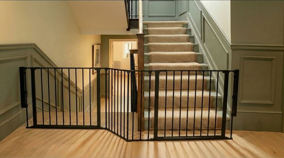 image 1 of Safetots Two Door Multi Panel Solution for Up and Down Staircases, Black, 174cm of length, includes 2 Door Opening Panels