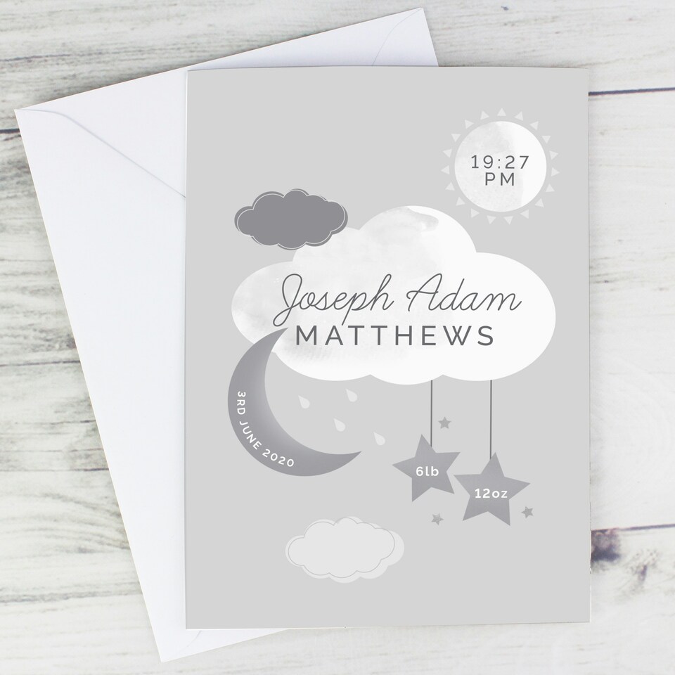 image 1 of Personalised New Baby Moon & Stars Card