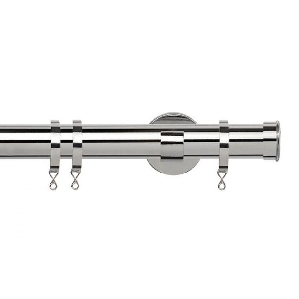 image 1 of 35mm Fixed Length Metal Curtain Pole Set Chrome End Cap Finial 240cm | Silver | Silver