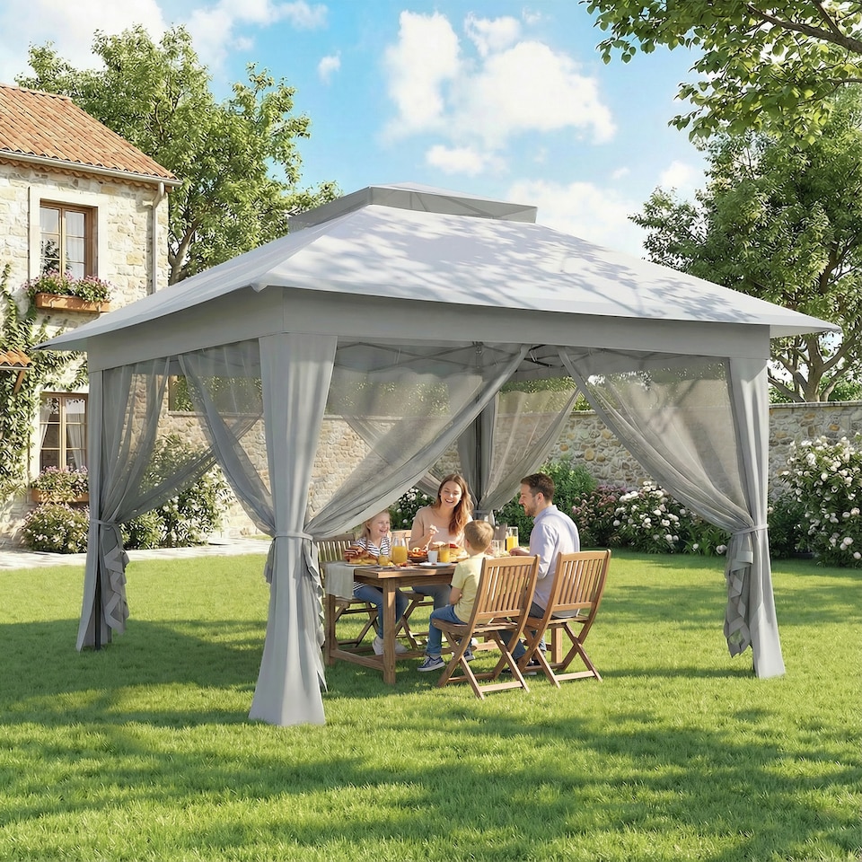 image 1 of Outsunny 3.6 x 3.6m Pop-up Tent Gazebo Instant Canopy Steel w/ Bag | Grey | Light Grey