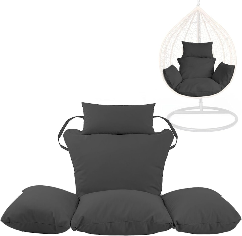 image 1 of Black Replacement Cushion For Swing Egg Chair, 5 Pieces Water-Resistant Hanging Basket Swing Chair Cushion
