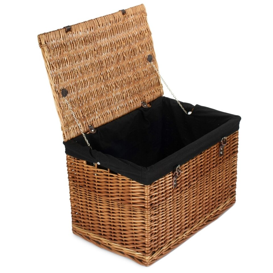 image 1 of 60cm Double Steamed Wicker Chest Picnic Basket with Lining Black | Black | One Size