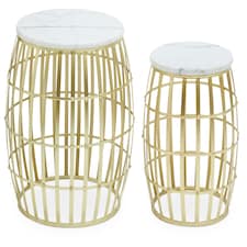 Jolie Set Of Two Round Table With White Marble And Gold Frame Gold