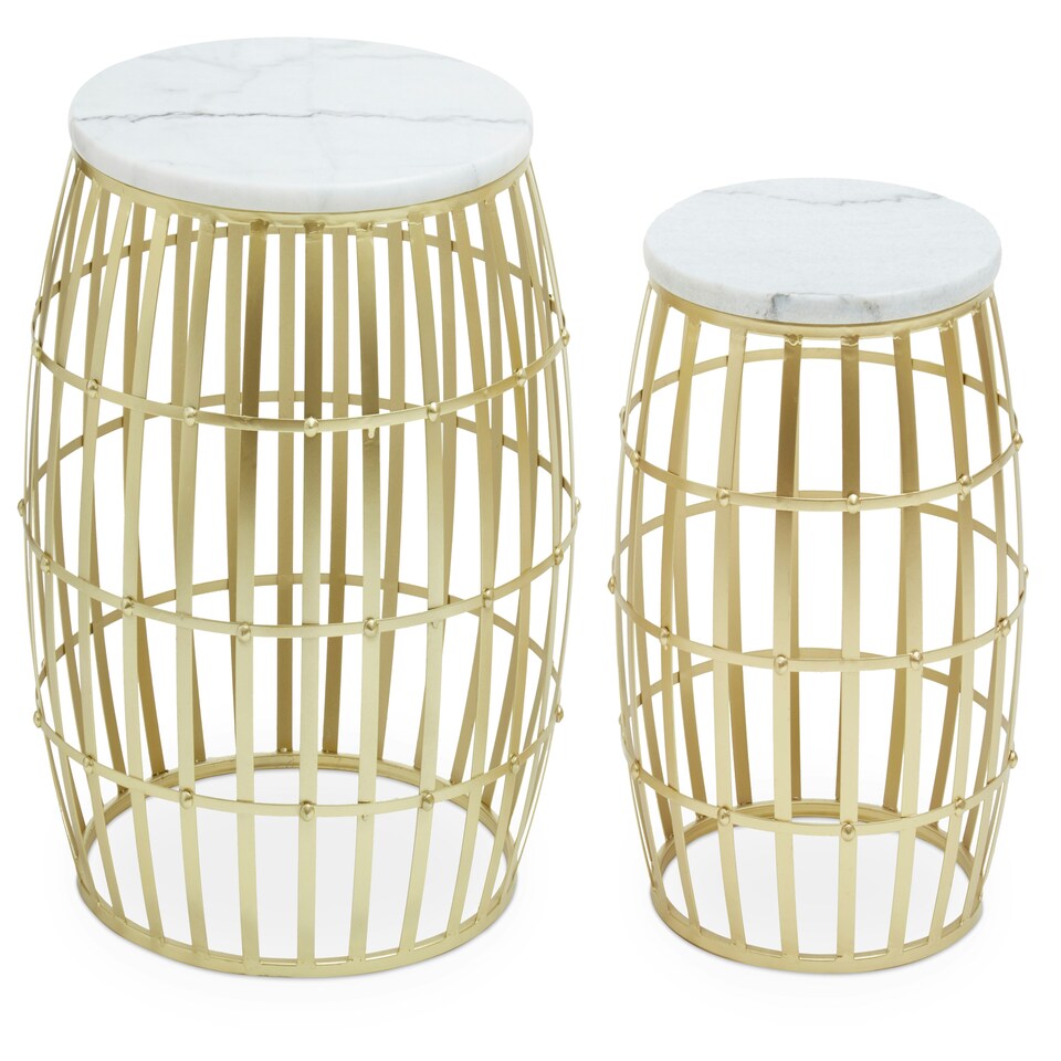 image 1 of Jolie Set Of Two Round Table With White Marble And Gold Frame Gold
