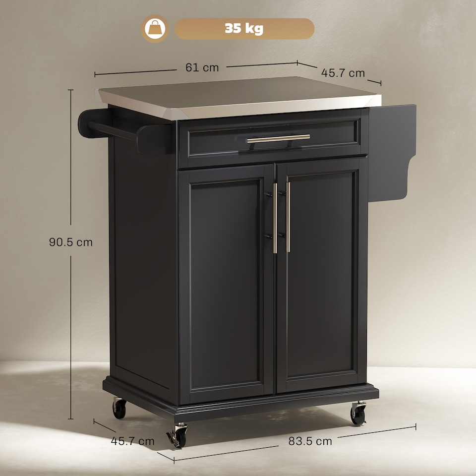 image 1 of HOMCOM Rolling Kitchen Cart Storage Trolley with Drawer Towel Rail Steel Black