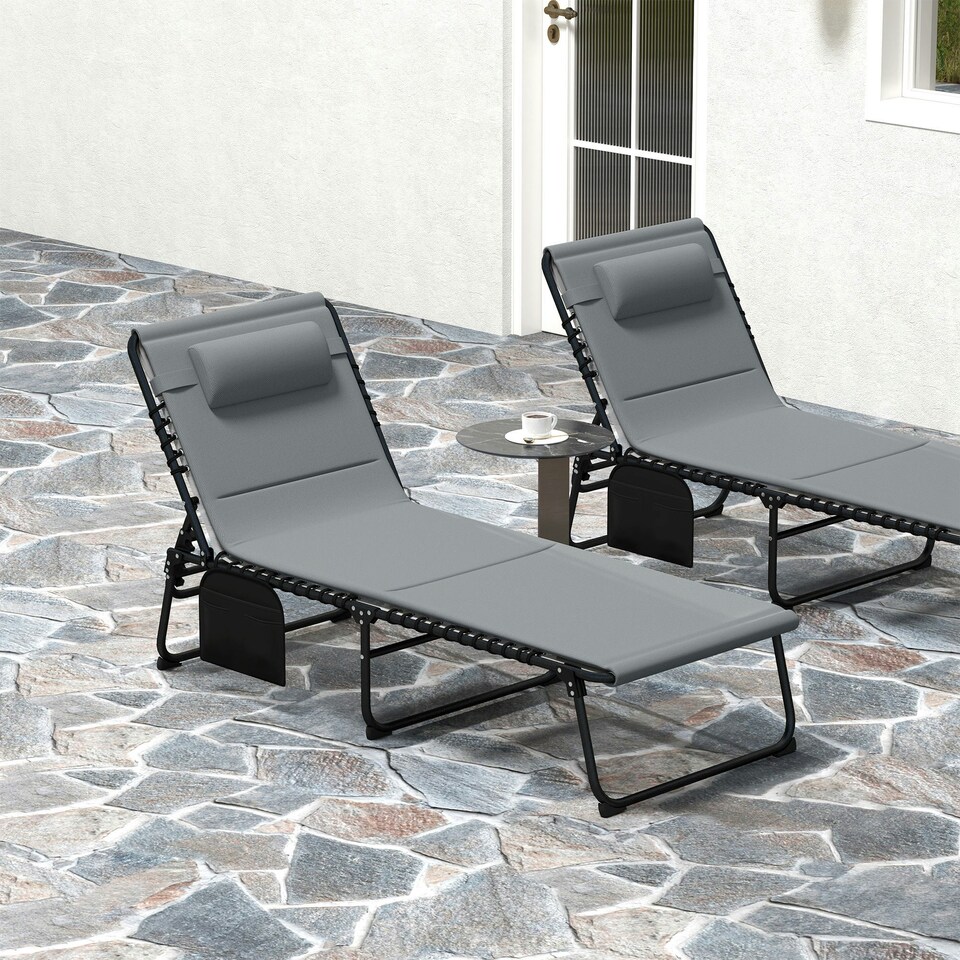 image 1 of Outsunny Folding Sun Loungers Set of 2, Reclining Sun Bed, Black