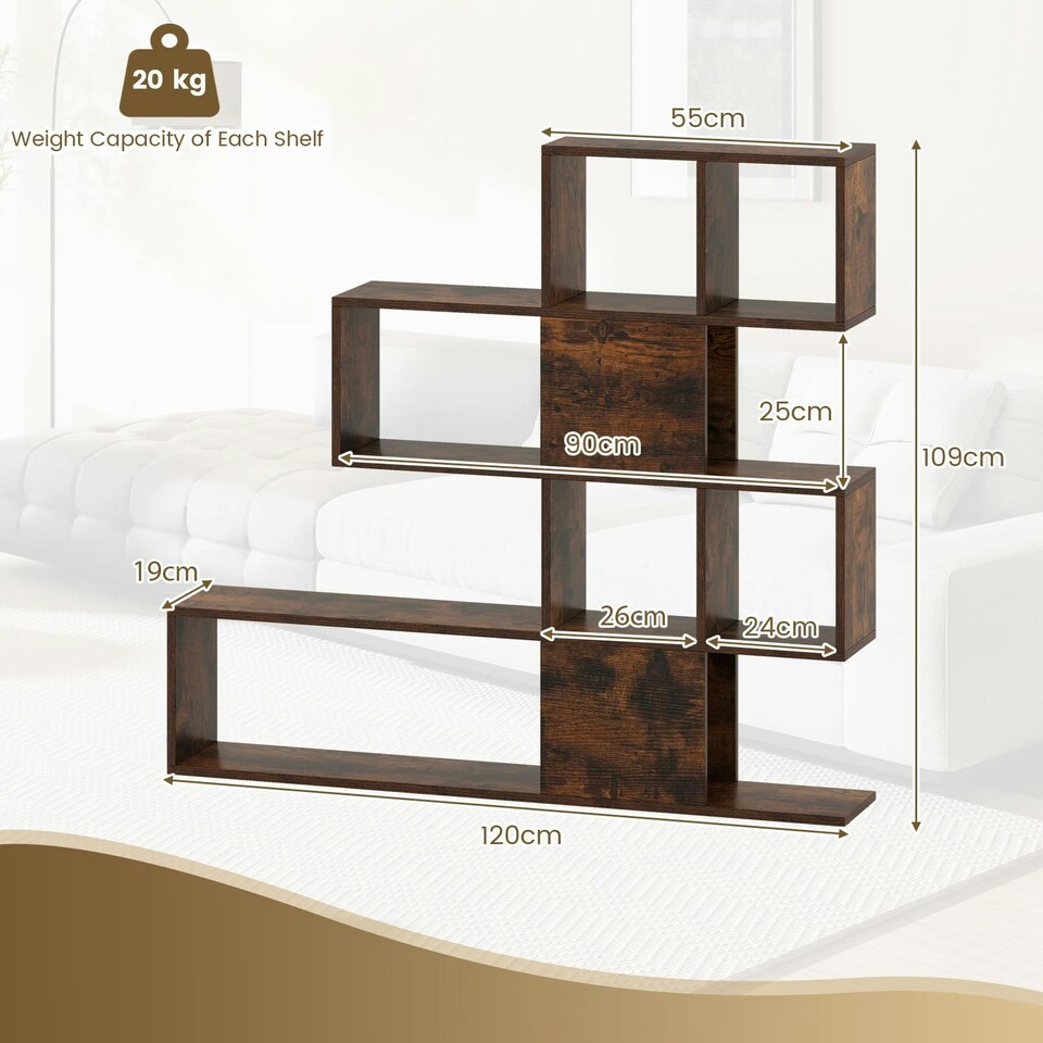 image 1 of COSTWAY 4-Tier Bookshelf Modern Ladder Bookcase Brown Brown