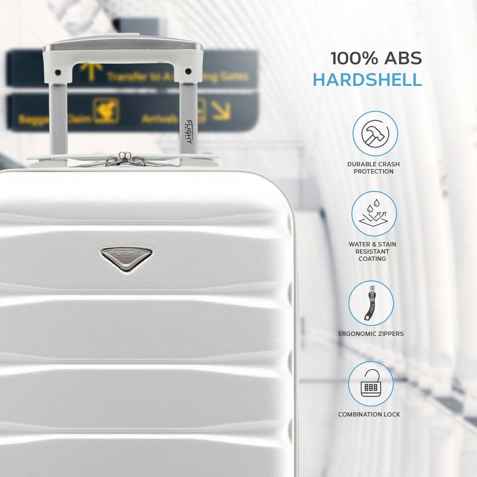 image 1 of 55x35x20cm Carry On Cabin Hard Shell Suitcase - 100+ Airlines Approved Including EasyJet (Paid), British Airways, Ryanair (Priority), TUI White | White | Cabin Bag