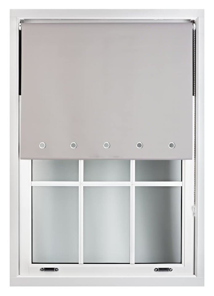 image 1 of FURNISHED Blackout Roller Blinds with Round Eyelets Cut to Size Easy Fit Window Shade | Grey | Grey | (W) 150cm x (L) 210cm