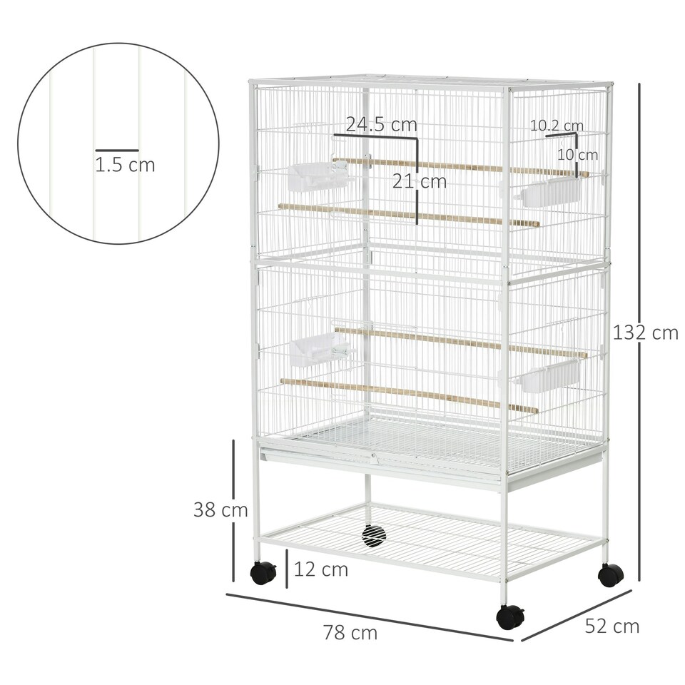 image 1 of PawHut Large Bird Cage Budgie Cage for Finch Canaries Parrot with Stand White