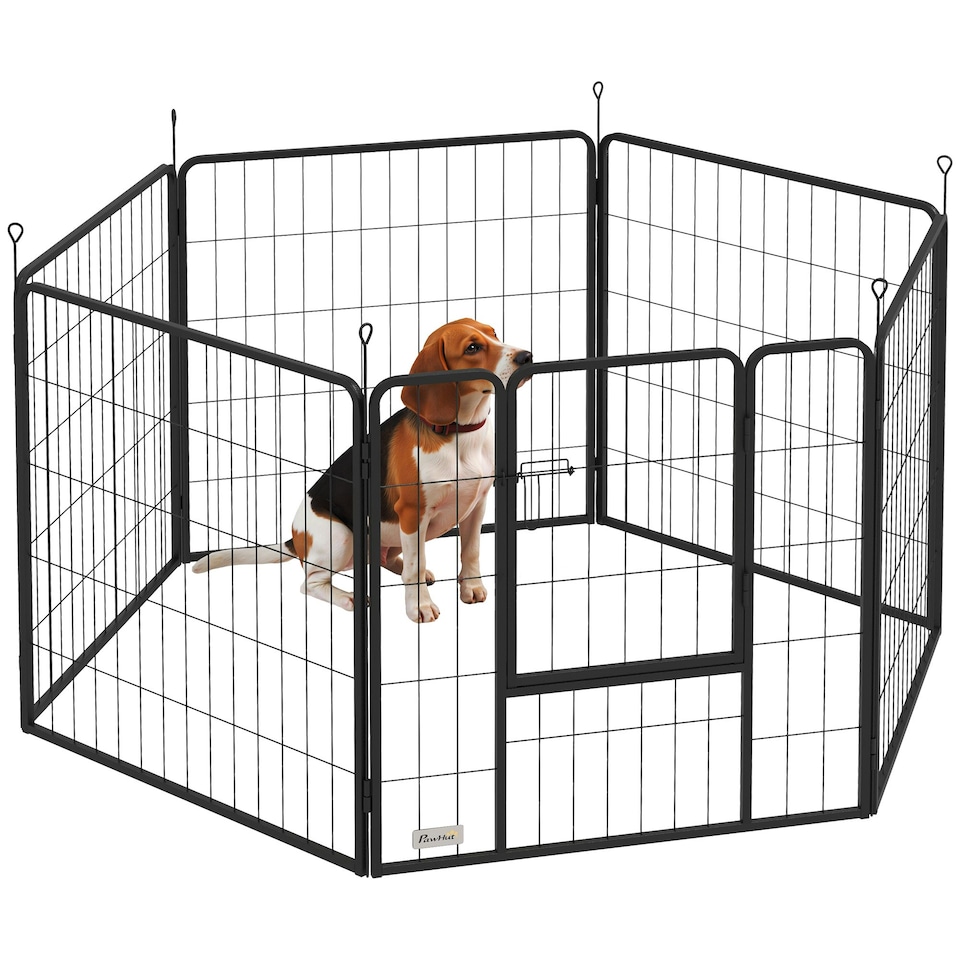 image 1 of PawHut Dog Playpen, 6 Panels Puppy Pen Dog Playpen, 80cm High, Grey