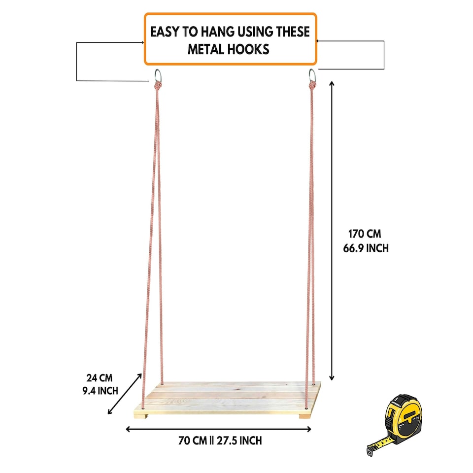 image 1 of NOVECRAFTO Wooden Swing Seat for Gardens – Durable Outdoor Hanging Swing for Kids & Adults – Strong Rope & Wooden Seat for Relaxation or Play