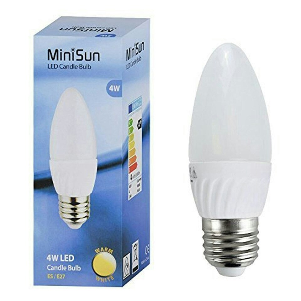 image 1 of ValueLights 2 Pack E27 White Plastic Candle LED 4W Warm White 3000K 400lm Light Bulb