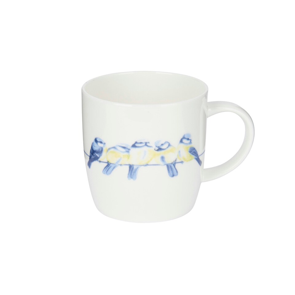 image 1 of KitchenCraft China 425ml British Birds Line Shaped Mug White