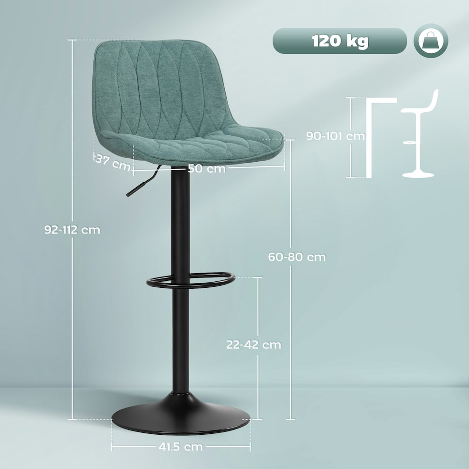 image 1 of HOMCOM Bar Stools Set of 2, Modern Armless Bar Chairs Blue