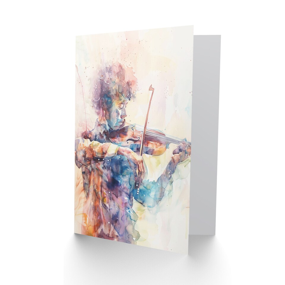 image 1 of Violinist Playing Violin Music Pastel Watercolour Birthday Card