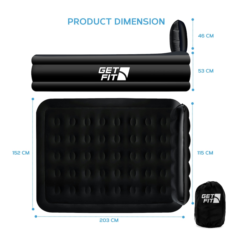 image 1 of Get Fit Air Bed With Built In Electric Pump - King Airbed Blow Up Bed With Headboard, 2 Free Inflatable Pillows - Elevated Inflatable Air Mattress - Black Mono