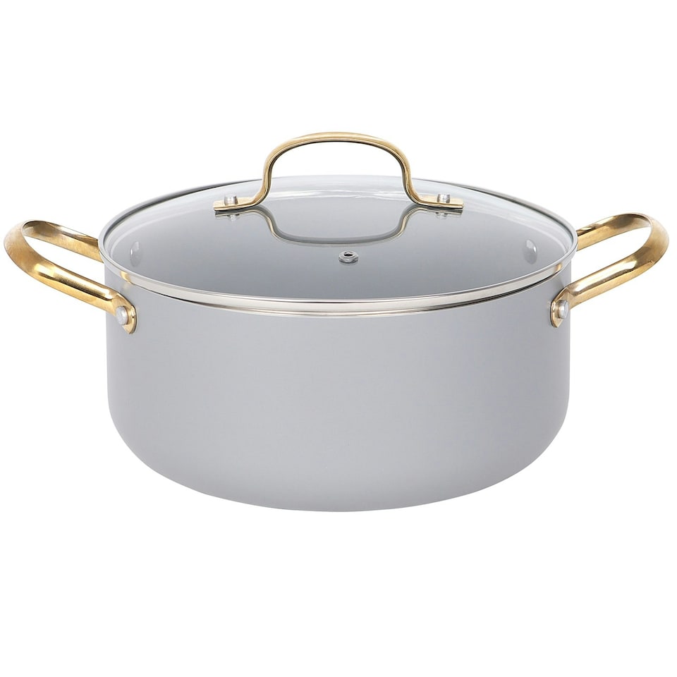 image 1 of Grey Gold Induction 10 Pc Cookware Set Non Stick Frying Pan Saucepan Cooking Pot