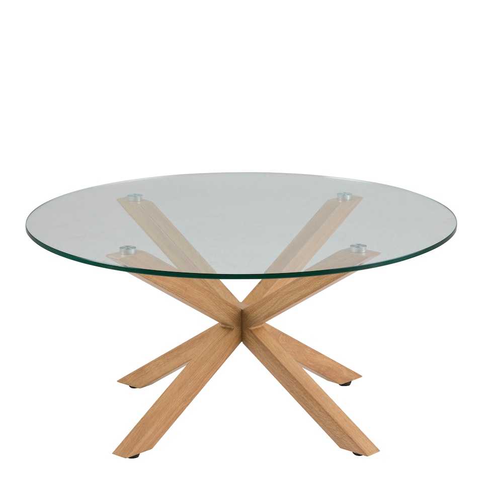 image 1 of Heaven Round Coffee Table with Smoked Glass Top and Oak Legs